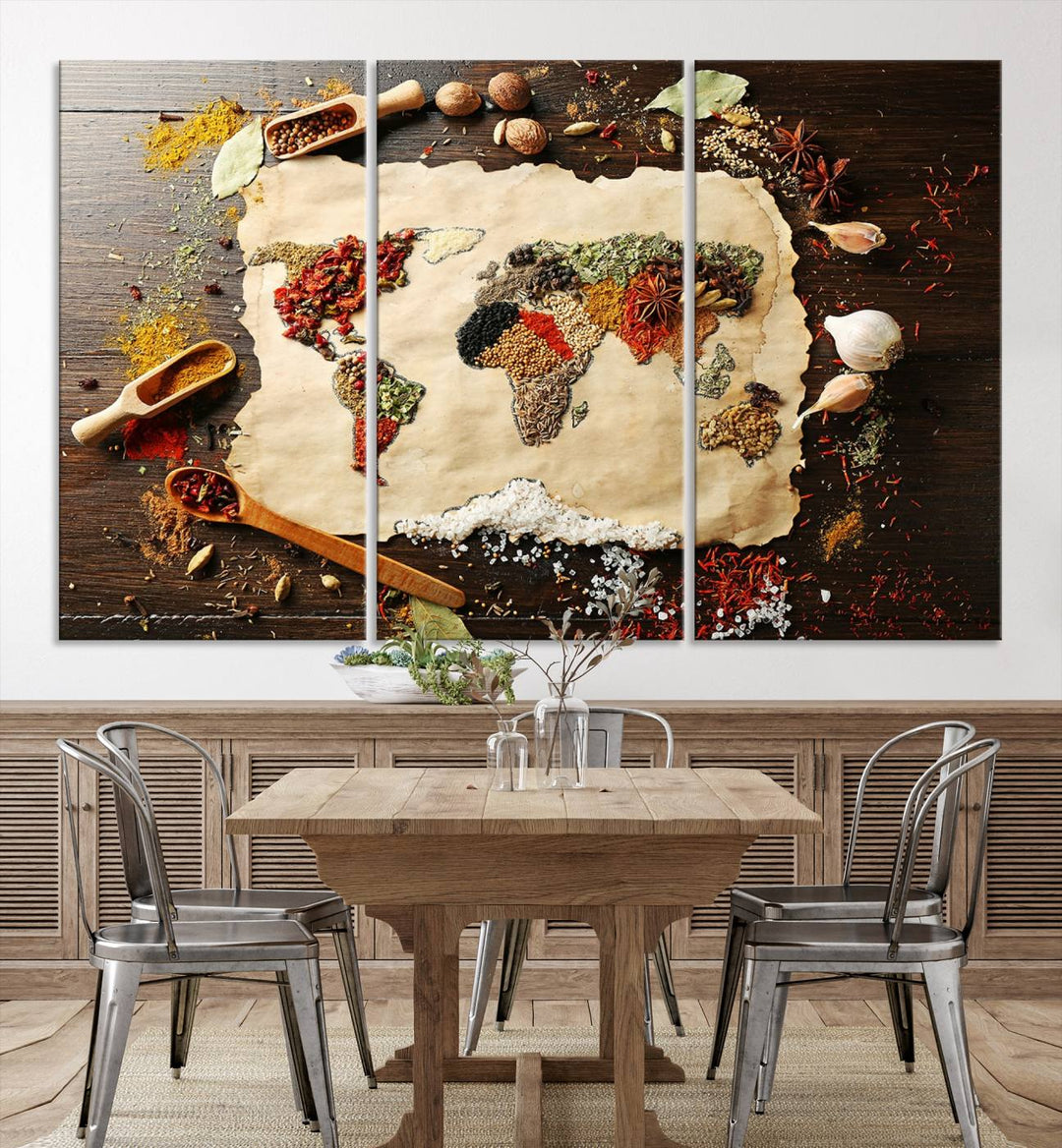 Spice World Map Artwork Canvas Wall Art Print World Map of Spices