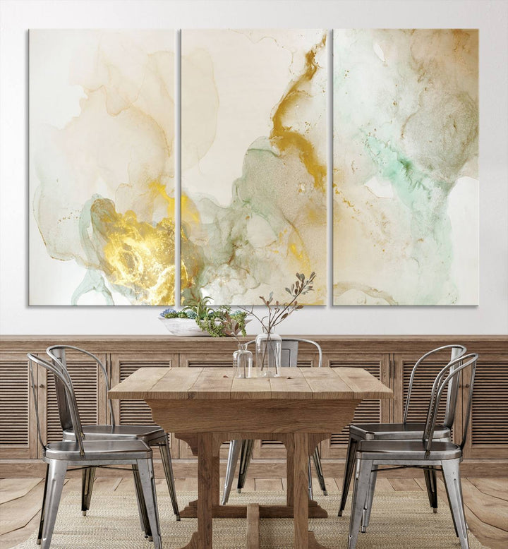 Yellow Marble Fluid Effect Wall Art Abstract Canvas Wall Art Print