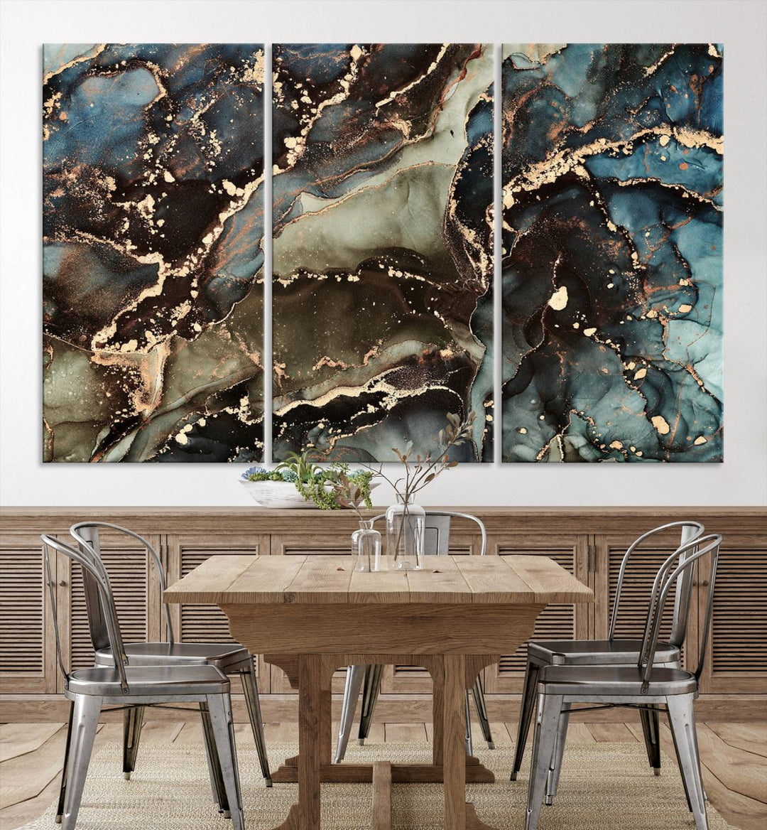 Black and Blue Marble Fluid Effect Wall Art Abstract Canvas Wall Art Print