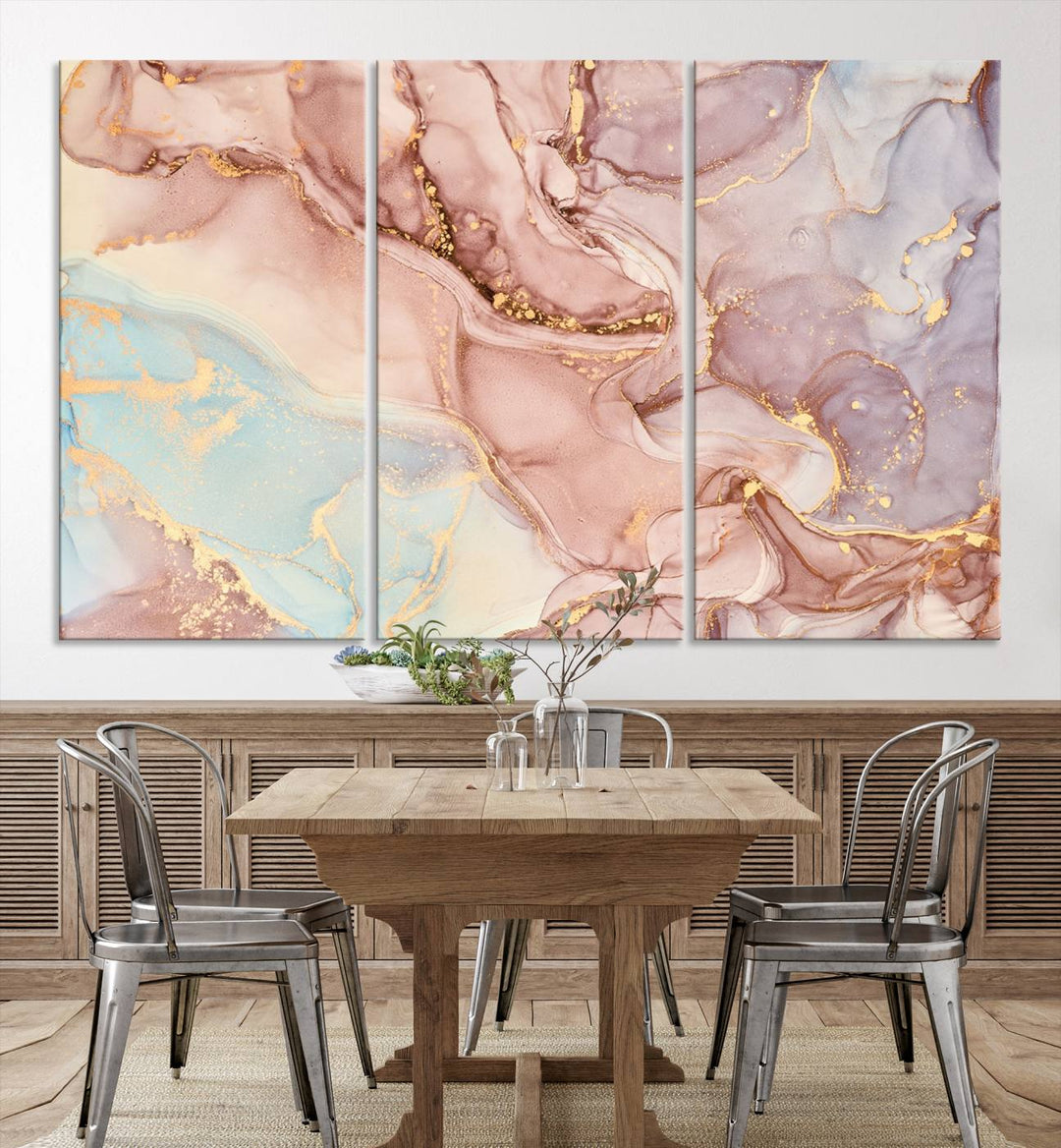 Rose Gold Marble Fluid Effect Wall Art Abstract Canvas Wall Art Print