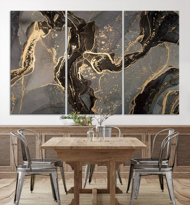 Gray Marble Fluid Effect Wall Art Abstract Canvas Wall Art Print