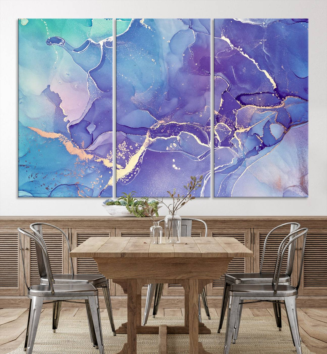 Blue and Purple Marble Fluid Effect Wall Art Abstract Canvas Wall Art Print