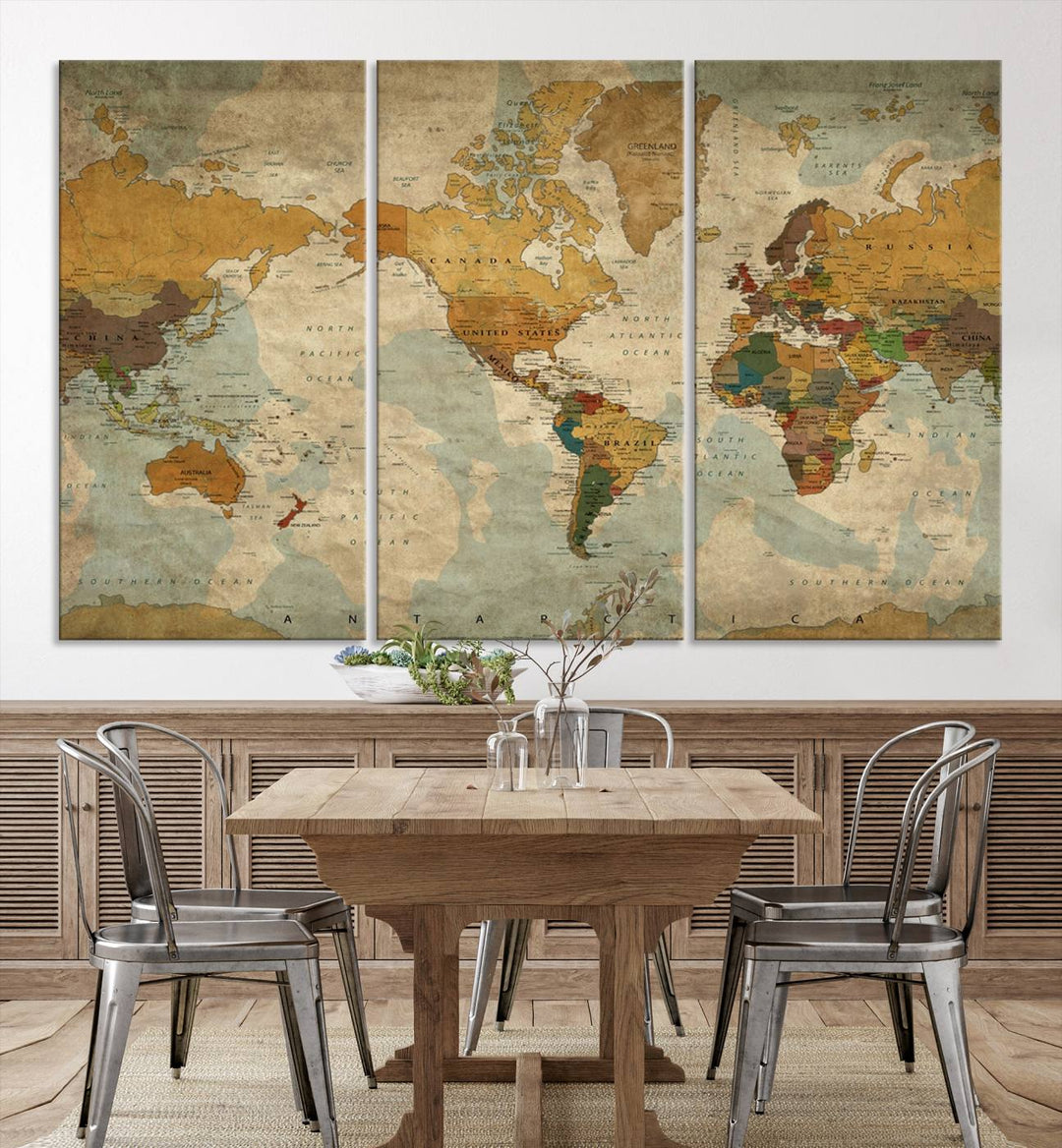 Sephia World Map Wall Art Multi Panel