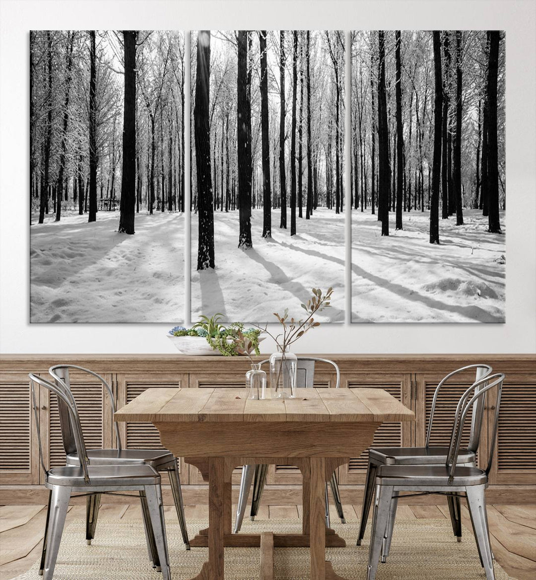 Arte de pared grande, bosque de invierno, álamos, impresión en lienzo