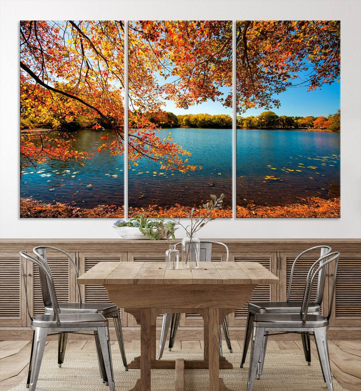 Autumn Tree Fall Lake Wall Art Canvas Print