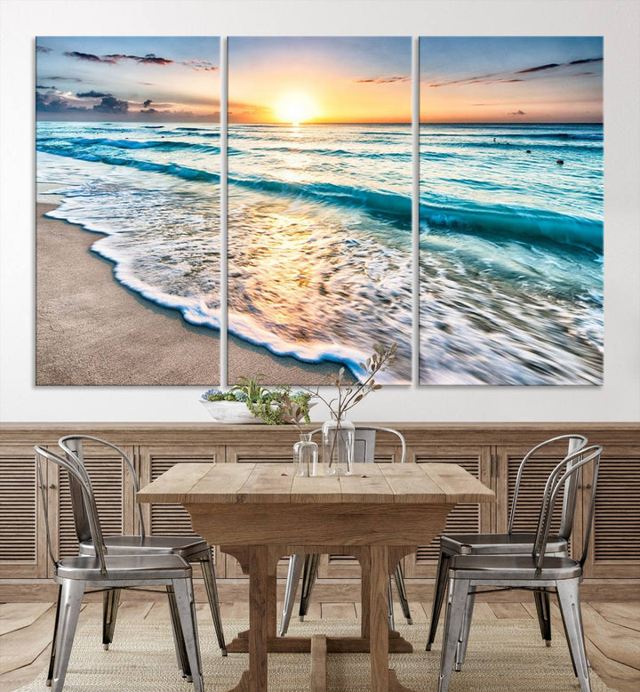 Ocean Beach Canvas Wall Art Beach Canvas, Coastal Sunset Tropical Island Beach Sunset Artwork Print for Living Room Home Office Decor, Beach Wall Art, Sea Wall Art