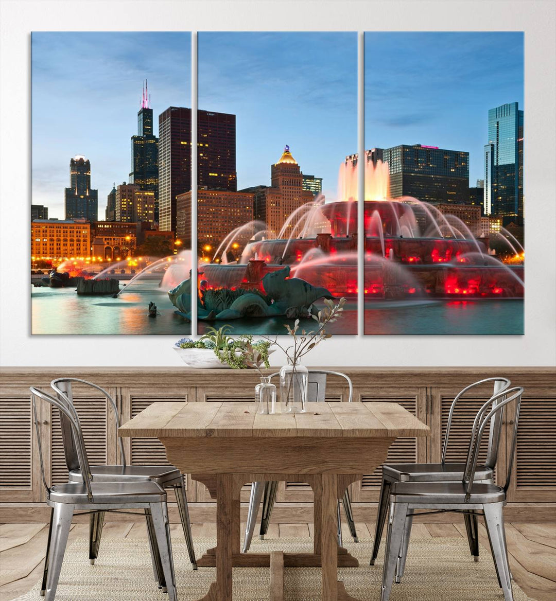 Chicago City Lights Night Skyline Cityscape View Wall Art Impression sur toile