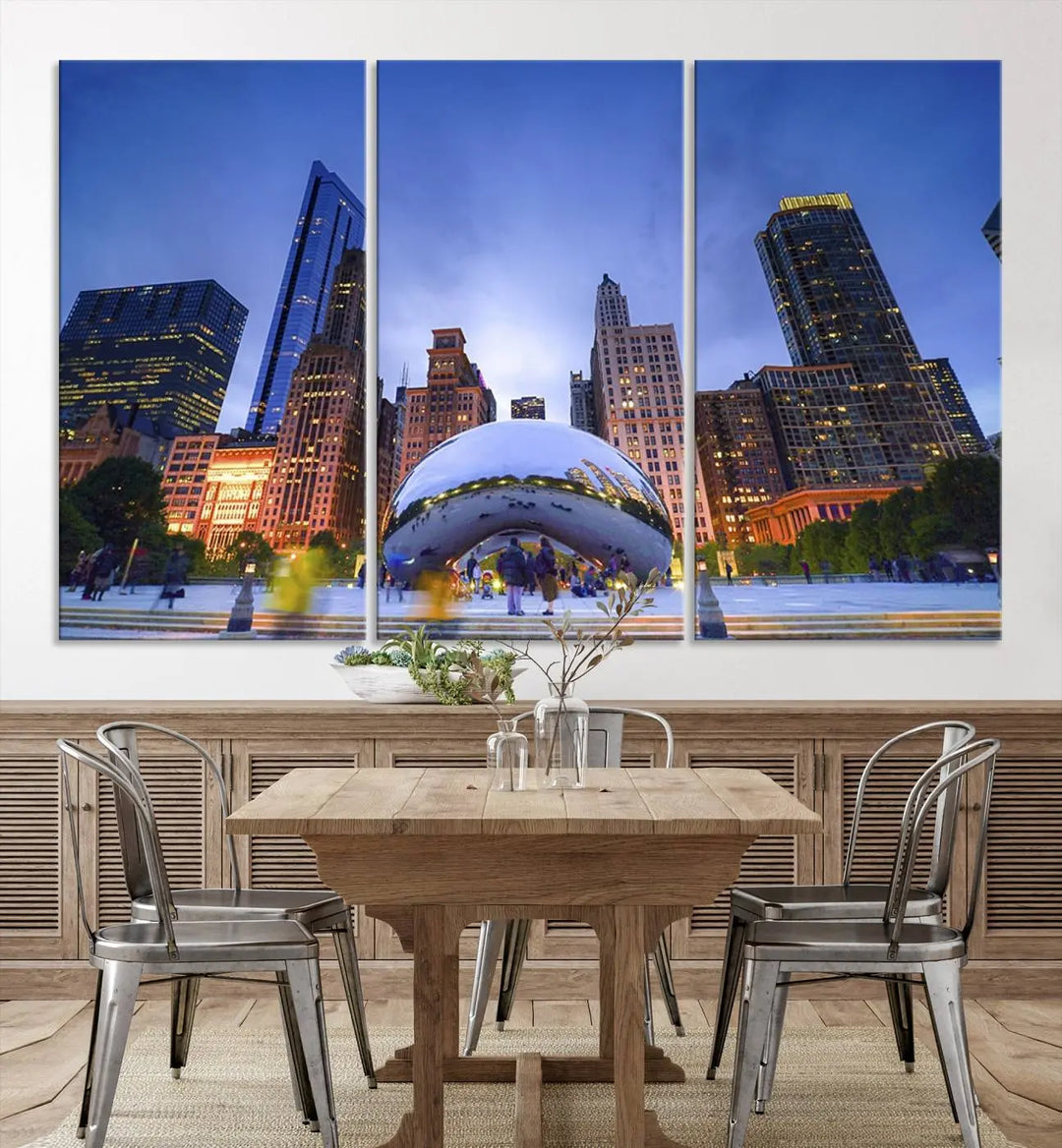 Chicago Night Skyline Wall Art City Cityscape Canvas Picture Print 