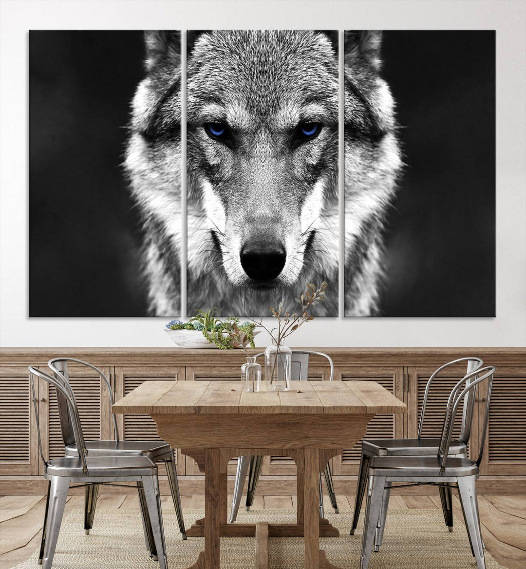 Art mural de loup sauvage noir et blanc Impression sur toile