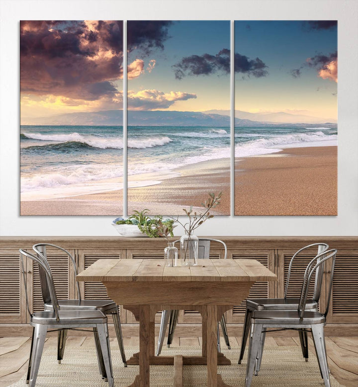 Cloudy Weather Beach Sunset Sunrise Wall Art Canvas Print