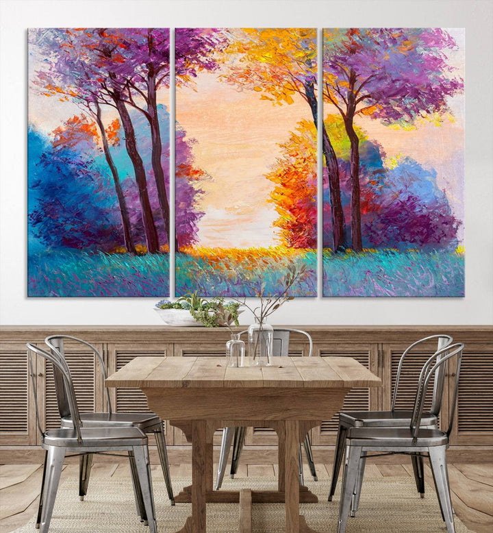 Oil Paint Effect Trees Wall Art Canvas Print features a UV-protective coating for lasting vibrancy.