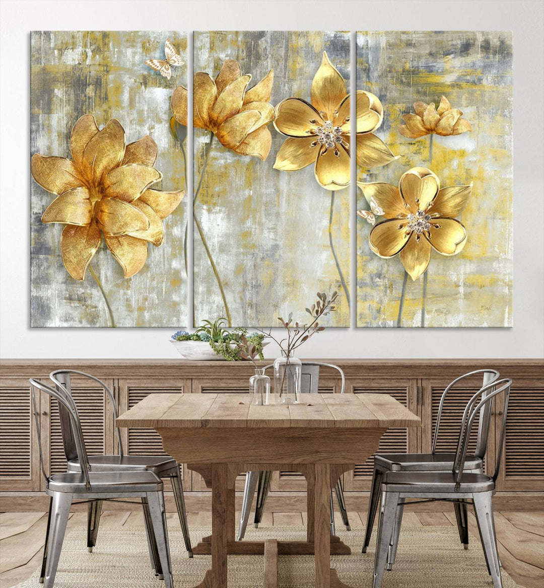 Golden Flowers Wall Art Canvas Print