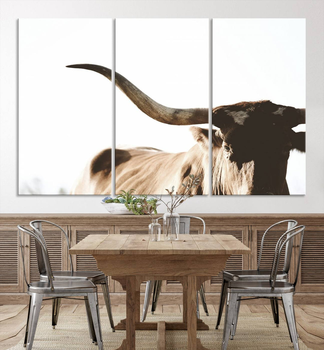 Texas Cow Longhorn Wall Art Canvas