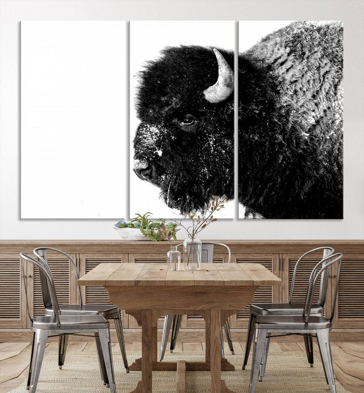 American Bison Wall Art - Buffalo Wall Art Black and White Canvas Print - Framed, Ready to Hang, Modern Nature-Inspired Artwork for Home and Office Decor