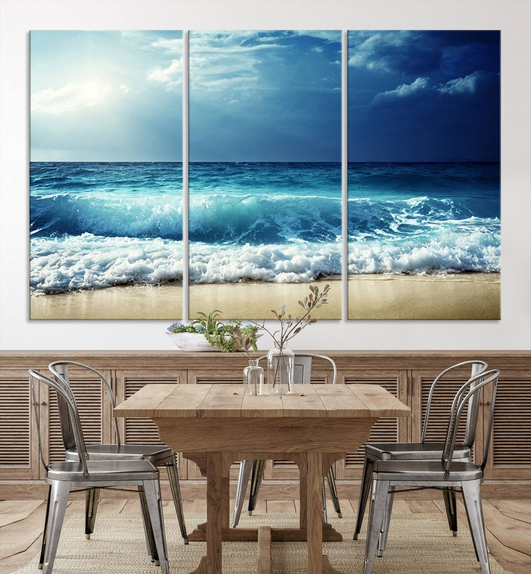 Impresiones en lienzo de playa, paisaje marino, foto náutica, lienzo costero, lienzo de olas de mar, arte de pared extragrande, decoración de pared de playa