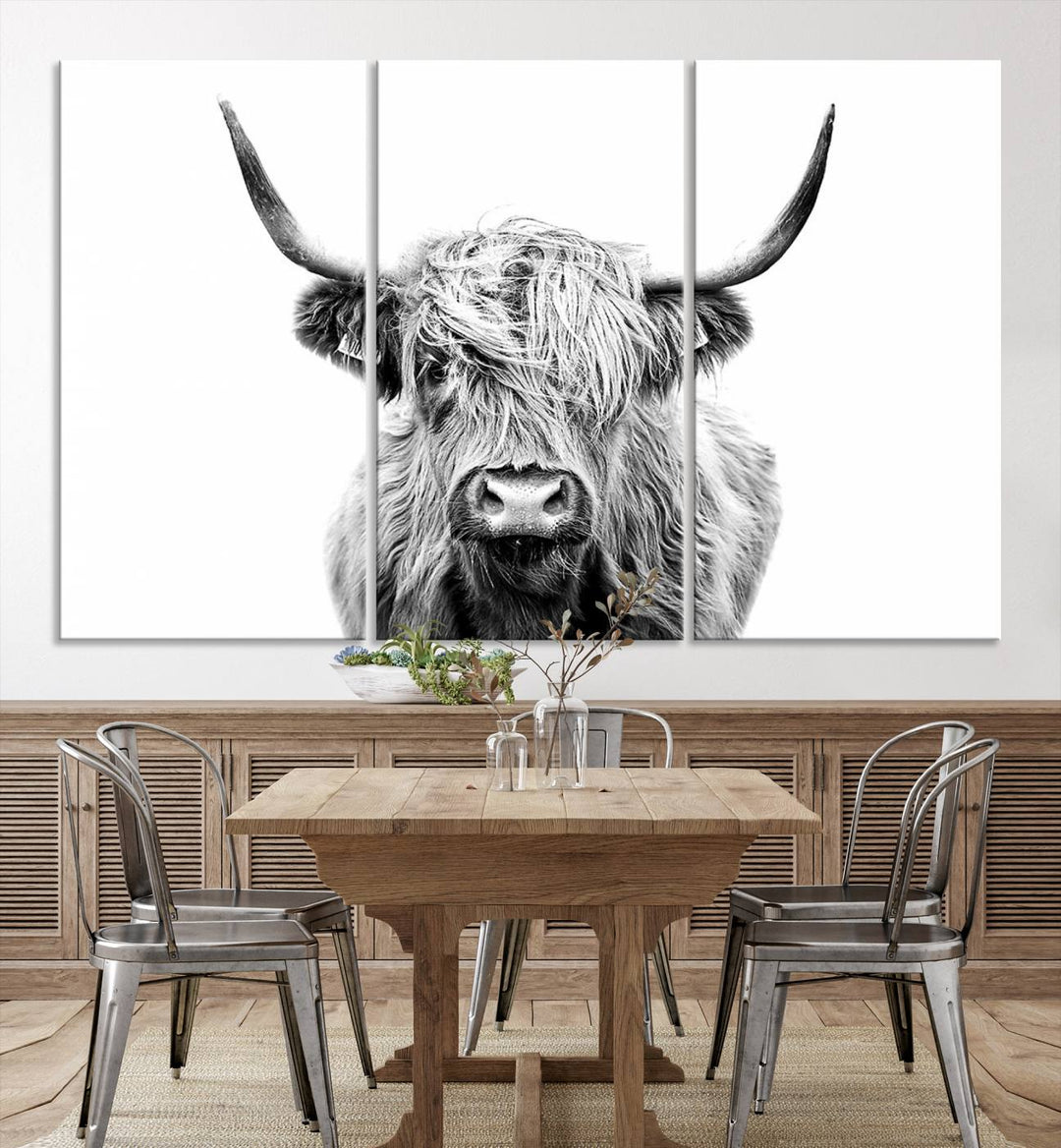 Scottish Highland Cow Cattle Art Print Farmhouse Wall Art Canvas Print