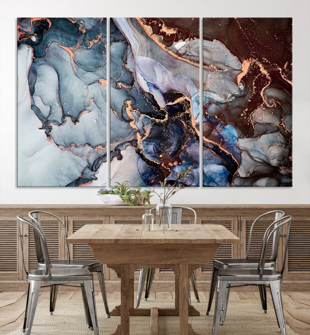 Brown Blue Abstract Marble Wall Art Canvas Print