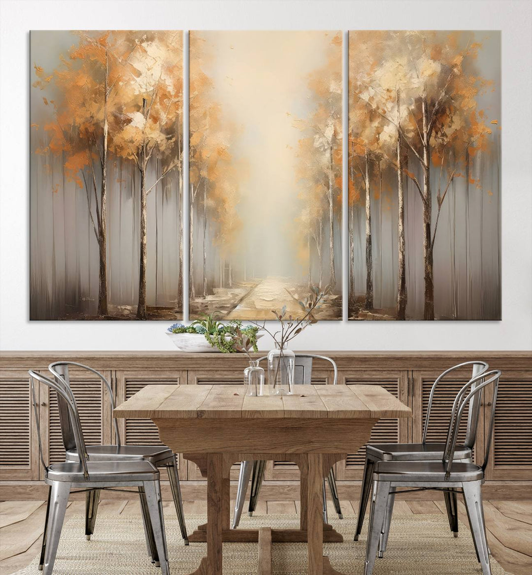 Autumn Forest Path Wall Art | Large Canvas Print for Living Room, Bedroom, or Office Decor | Forest Wall Art, 3 Panel Wall Art