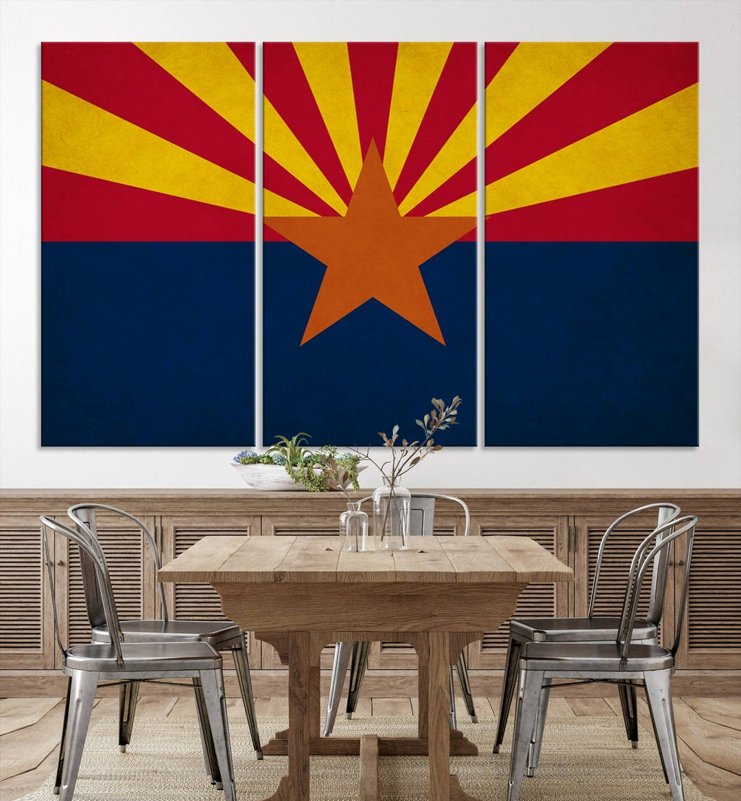 The Arizona States Flag Wall Art Canvas Print, made from museum-quality canvas with a UV-protective coating, is displayed prominently.