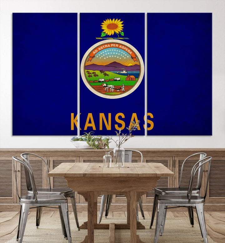 The "Kansas USA States Flag Wall Art Canvas Print" is prominently displayed.