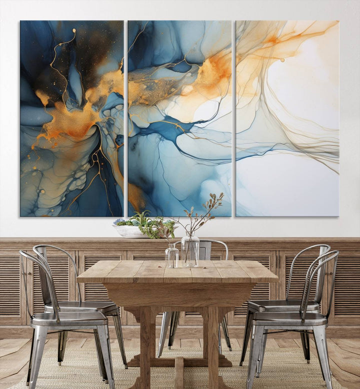 Art mural abstrait bleu marine orange, impression abstraite, impression sur toile abstraite