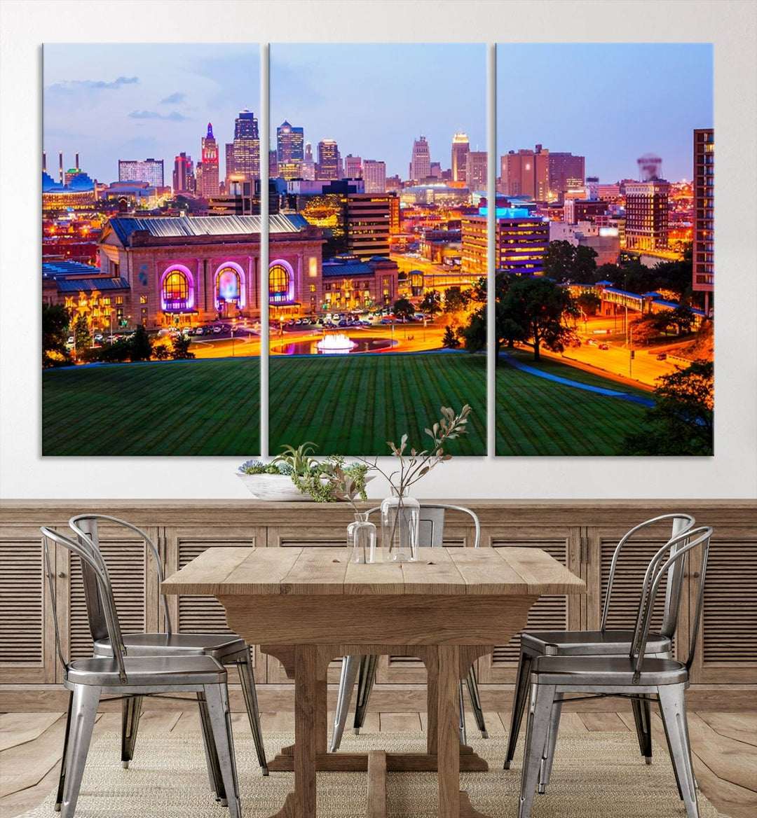 Kansas City Night Canvas Print - Arte de pared grande para decoración del hogar y la oficina