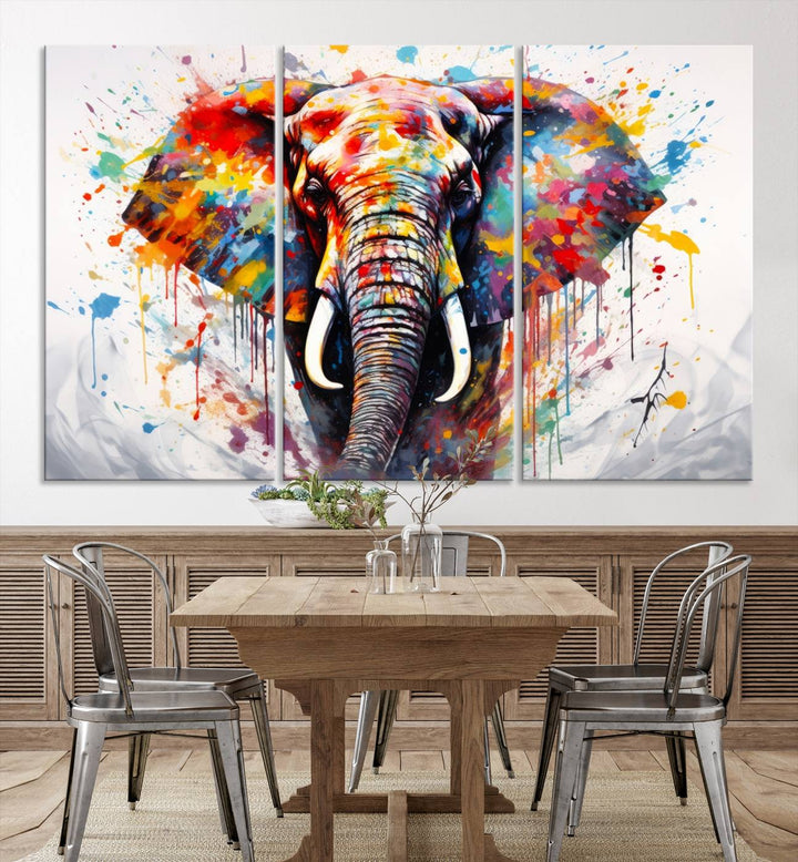 Impresión en lienzo de arte abstracto de pared de elefante de acuarela para decoración moderna del hogar, oficina, sala de estar y comedor