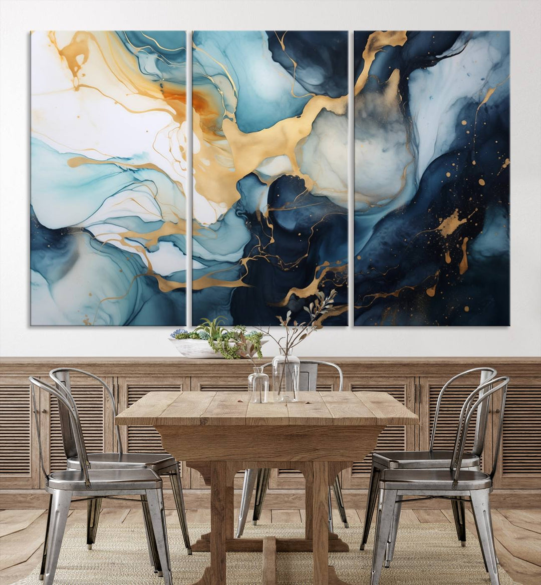 The living room is enhanced by the Marble Fluid Abstract Wall Art Canvas Print, which adds a touch of sophistication.