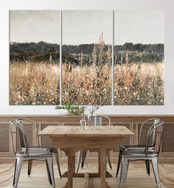 Abstract Wildflower Field Landscape Oil Painting Print, Country Field Wall Art - Framed Ready to Hang