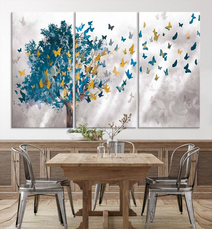 Tree Butterfly Abstract Tree and Butterfly Wall Art Canvas Print