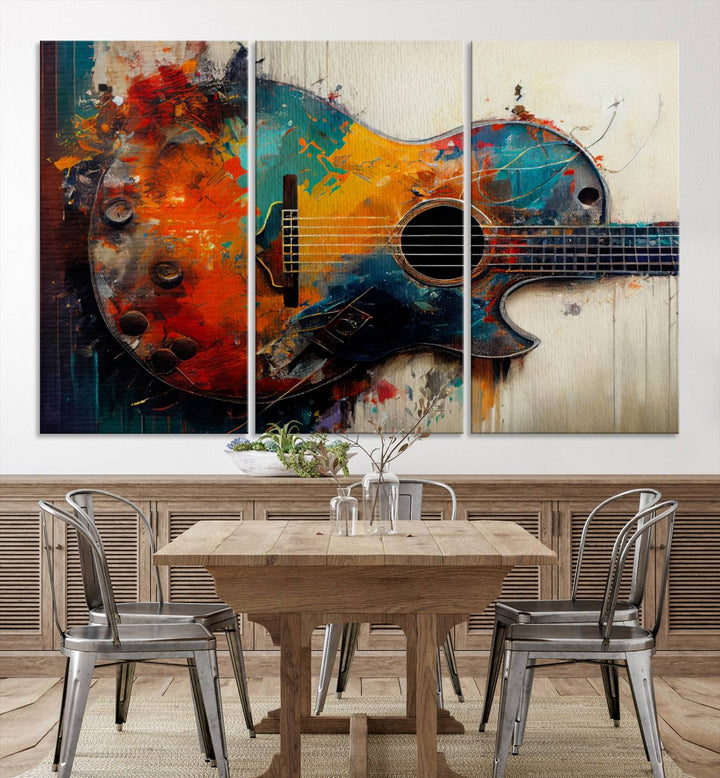 Abstract Guitar Wall Art Canvas | Vibrant Music-Inspired Art for Living Room or Studio | Colorful Music Decor Canvas Print