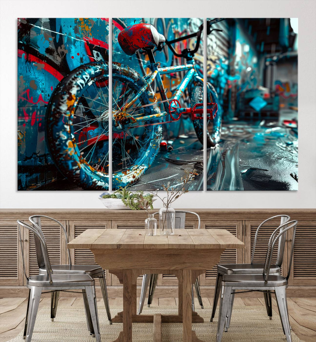 Bicycle Wall Art Canvas Print, Graffiti Wall Art Canvas Print