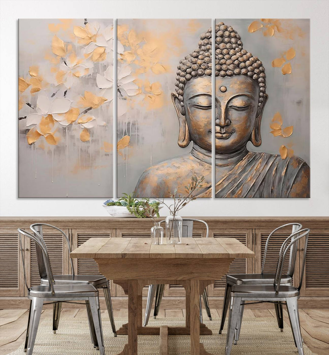 Abstract Buddha Statue Wall Art Canvas Print - Modern Meditation Decor for Living Room, Office, Yoga Studio