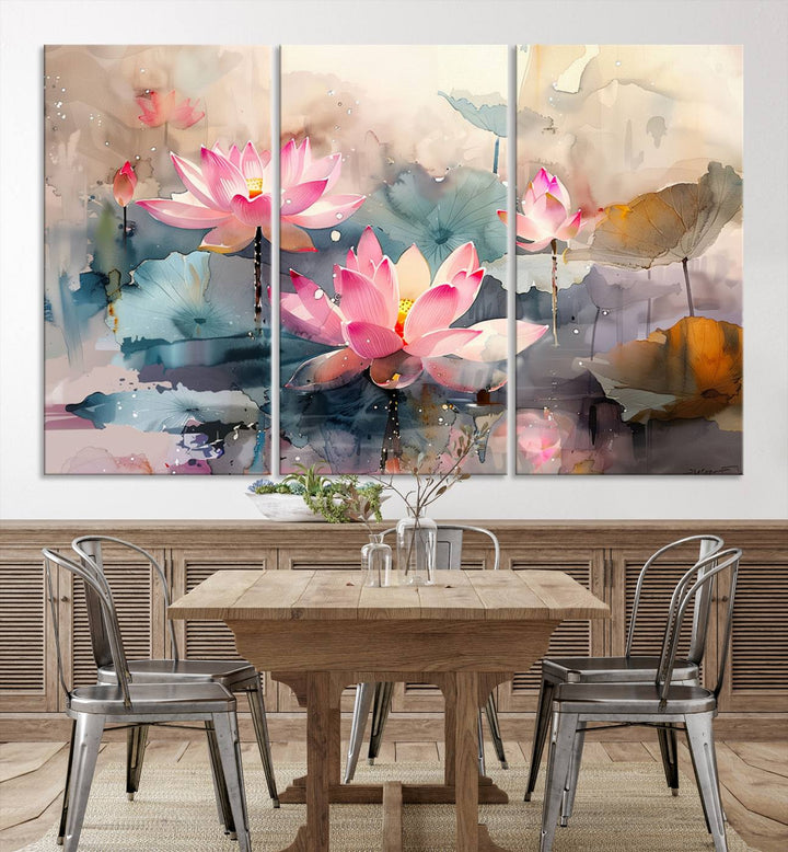 Abstract Watercolor Lotus Flower Wall Art Canvas Print