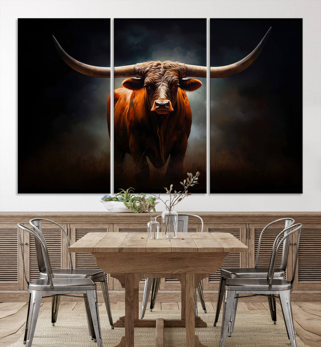 Longhorn Bull Wall Art Canvas Set – Bold Western Elegance for Rustic Home Décor