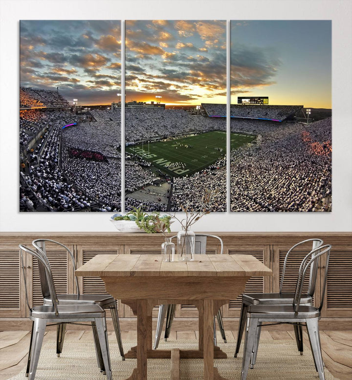 Beaver Stadium Sunset Triple Canvas Wall Art - Penn State Nittany Lions Football Match