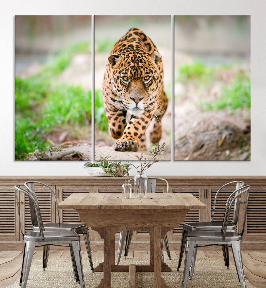 Leopard on the Prowl - Stunning Large Framed Canvas Wall Art for Living Room, Bedroom, or Office Décor, Vibrant Wildlife Print, Ready to Hang