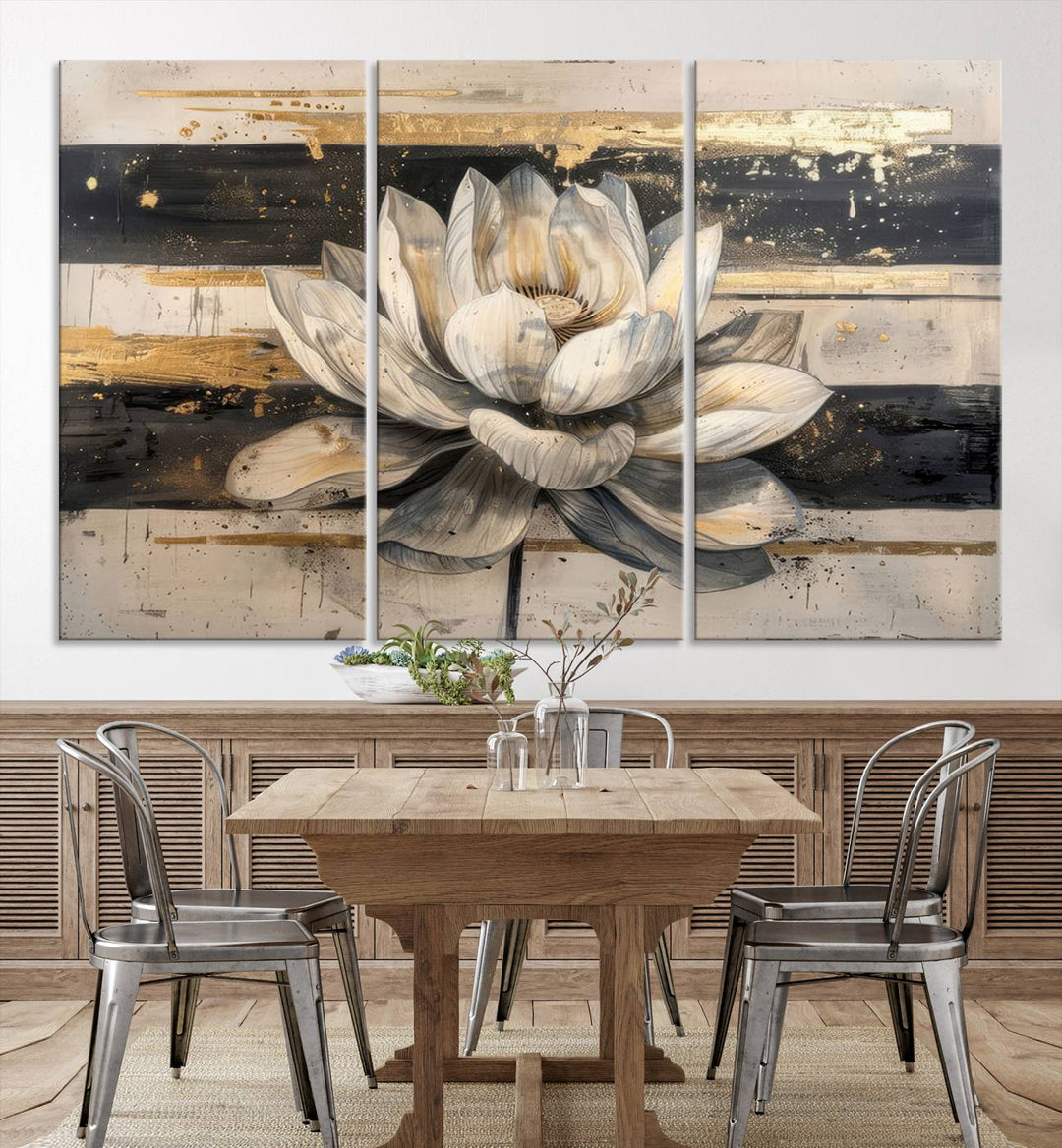 Abstract Lotus Flower Wall Art Canvas Print, Meditation Yoga Room Wall Art