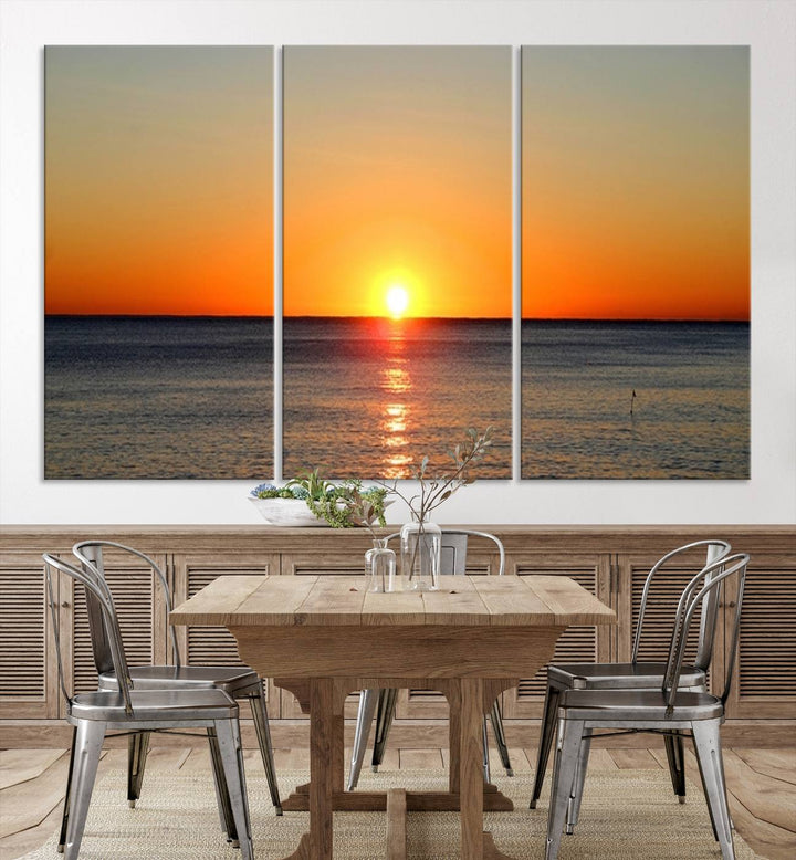 Golden Horizon Sunset Over Ocean Wall Art Canvas Print – Tropical Beach Canvas Wall Art – Giclee Print for Coastal Theme Decor Print