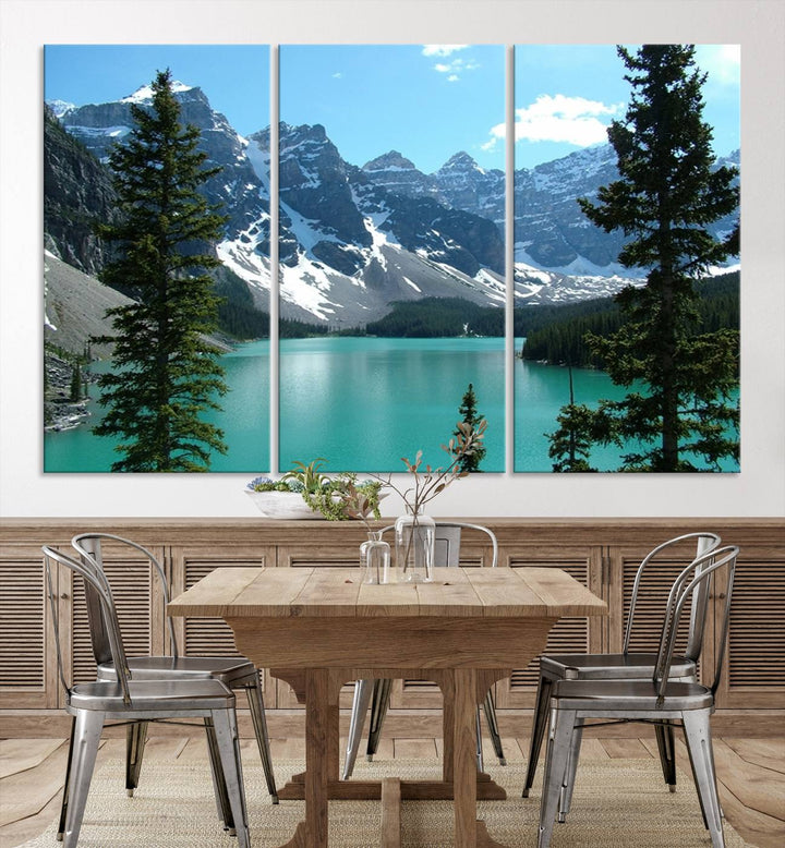 Canadian Rockies Moraine Lake Landscape Canvas Print, Turquoise Lake & Mountain View Wall Art, Ready to Hang Multi-Panel Giclee Canvas for Home Decor