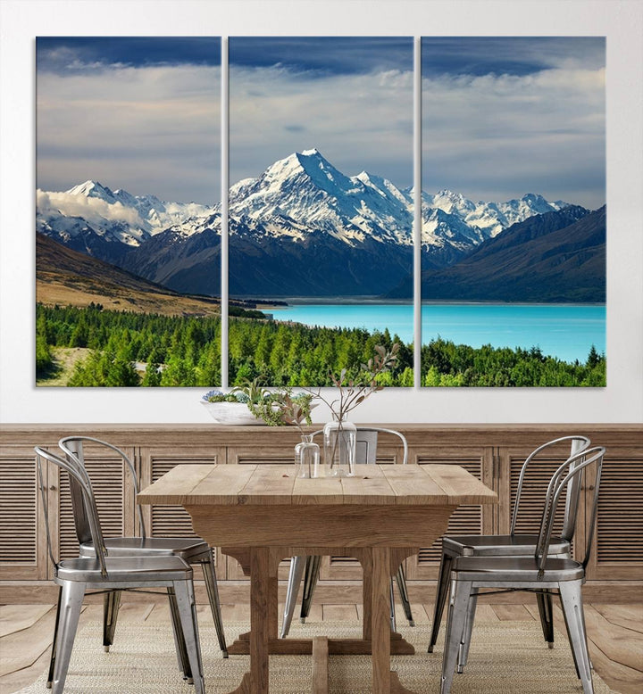 Mount Cook Breathtaking New Zealand Alpine Landscape Canvas Print, Snow-Capped Mountain and Lake Scene, Multi-Panel Wall Art, Ready to Hang Home Decor