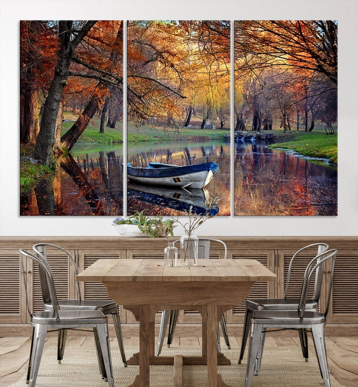 Wall Art Canvas Print Wonderful River in Forest Landscape in Autumn Wall Art Panels