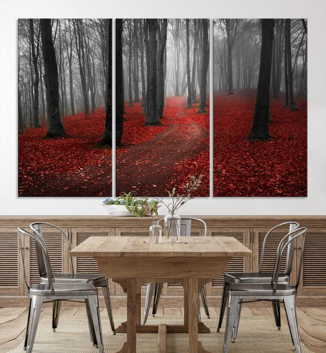 Maravilloso bosque con obra de arte de bosque otoñal para decoración de salón comedor