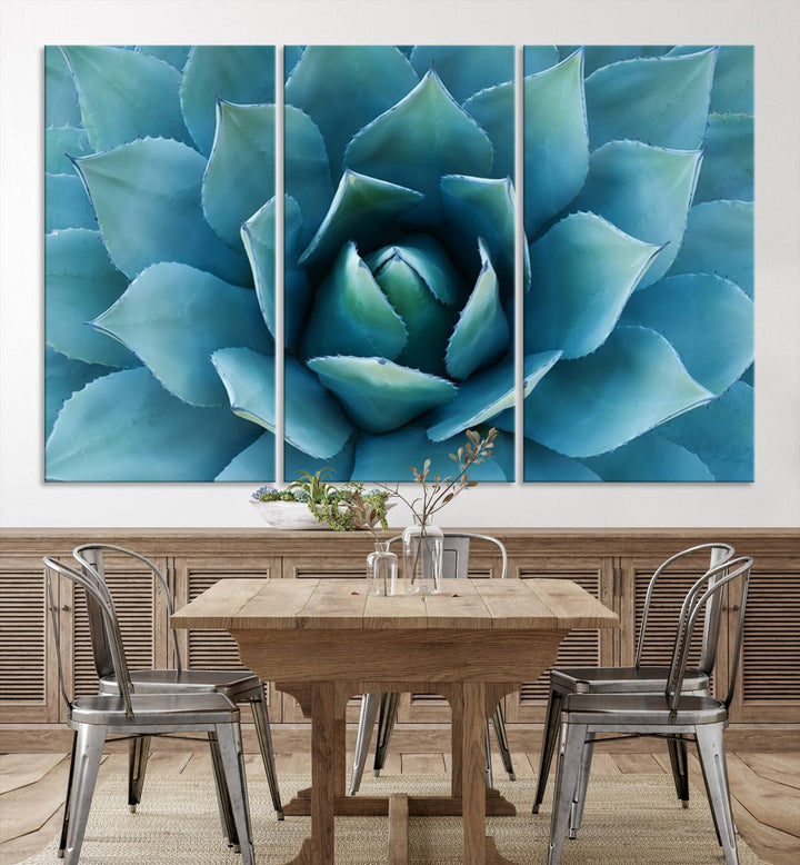 Large Succulent Wall Art Canvas | Vibrant Agave Plant Canvas Print for Living Room and Office Decor