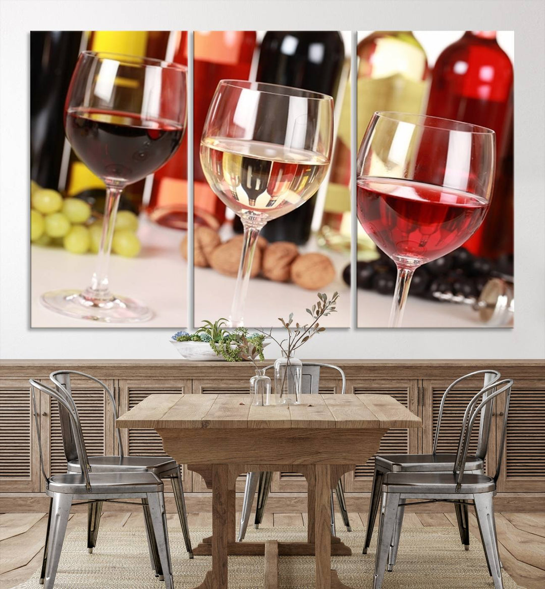 Wall Art Red, White and Rose Wine in Glass Canvas Print