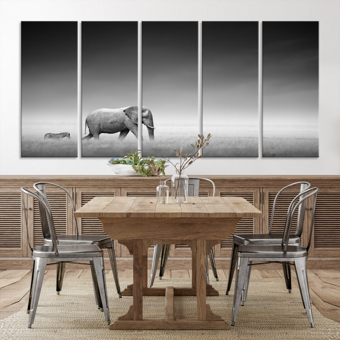 Elephand and Zebra Wall Art Canvas Print