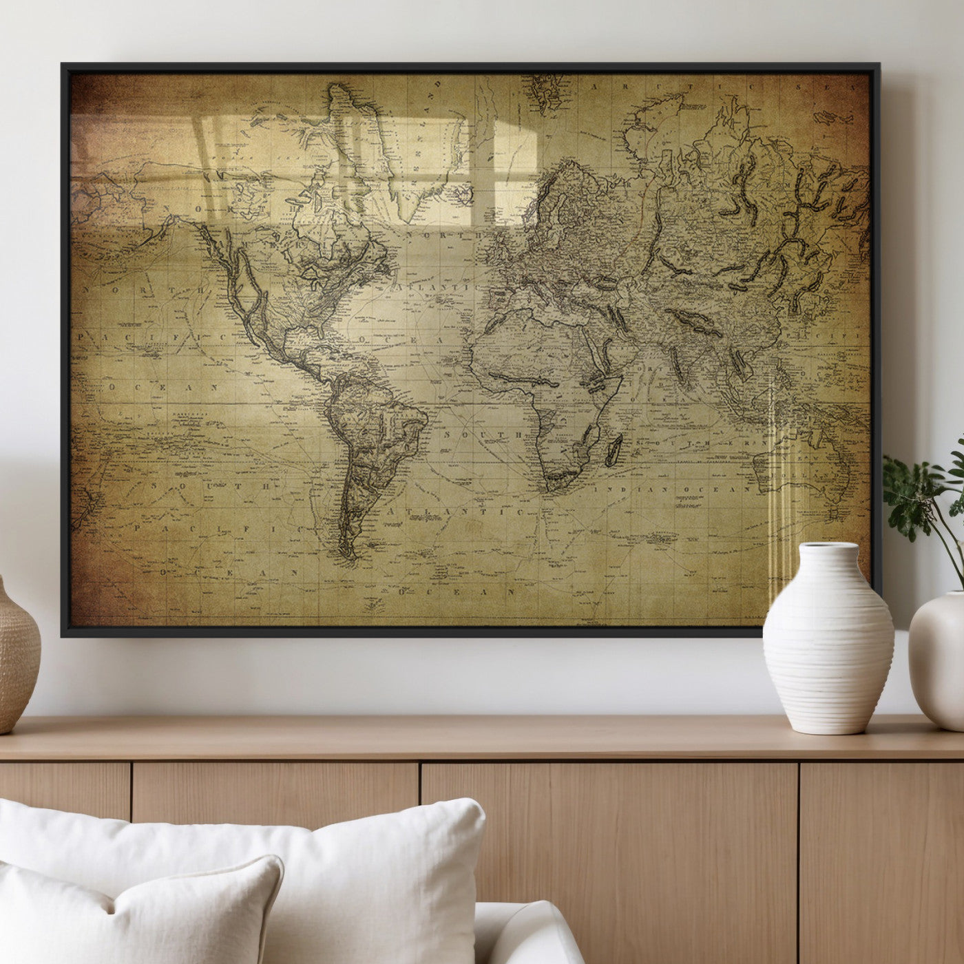 MGV-FP-60X30-3P - Push Pin World Map Canvas Print – Framed Wall Art for Couples to Track Their Travels – Anniversary