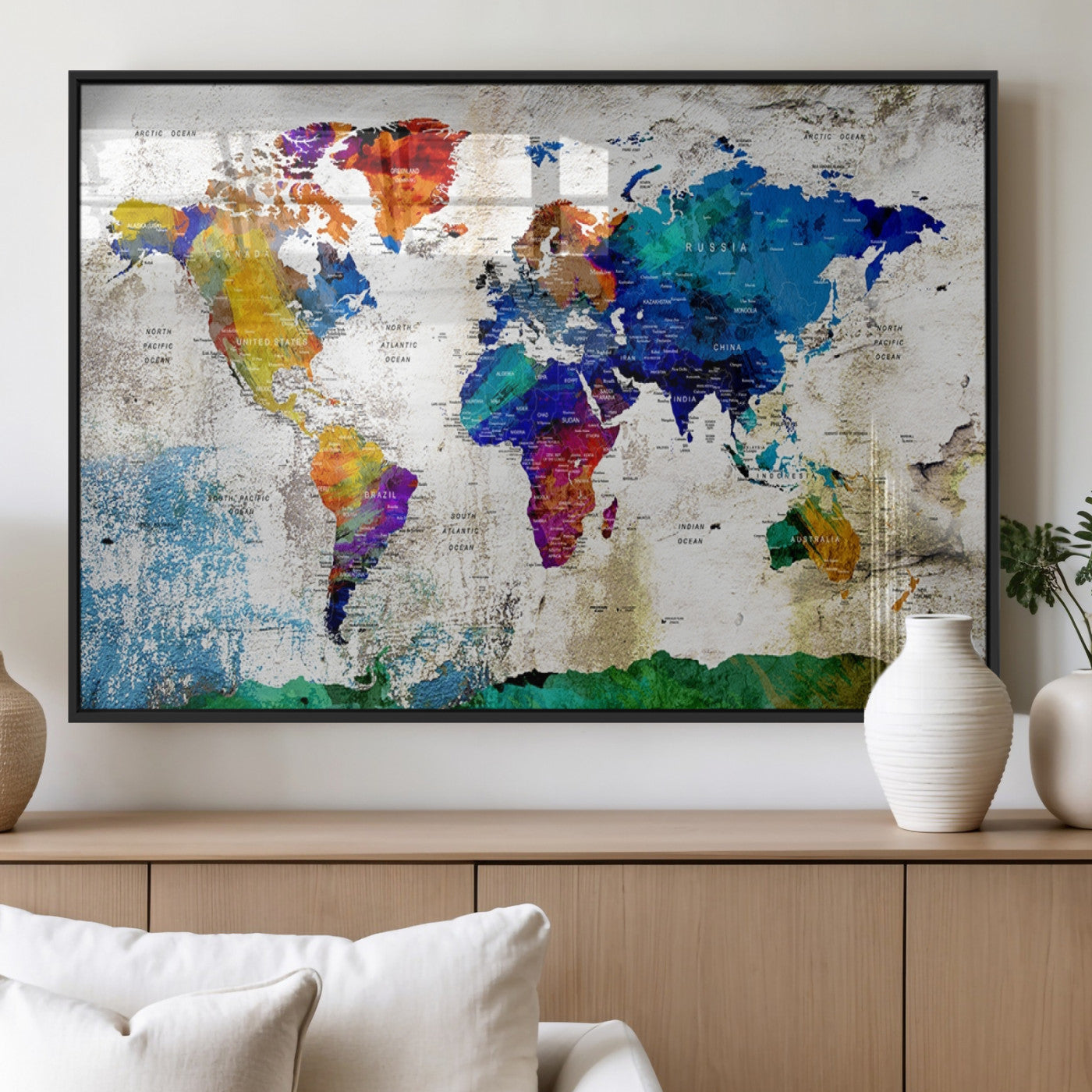 MGV-FP-36X24-3P - Push Pin World Map Canvas Print – Framed Wall Art for Couples to Track Their Travels – Anniversary