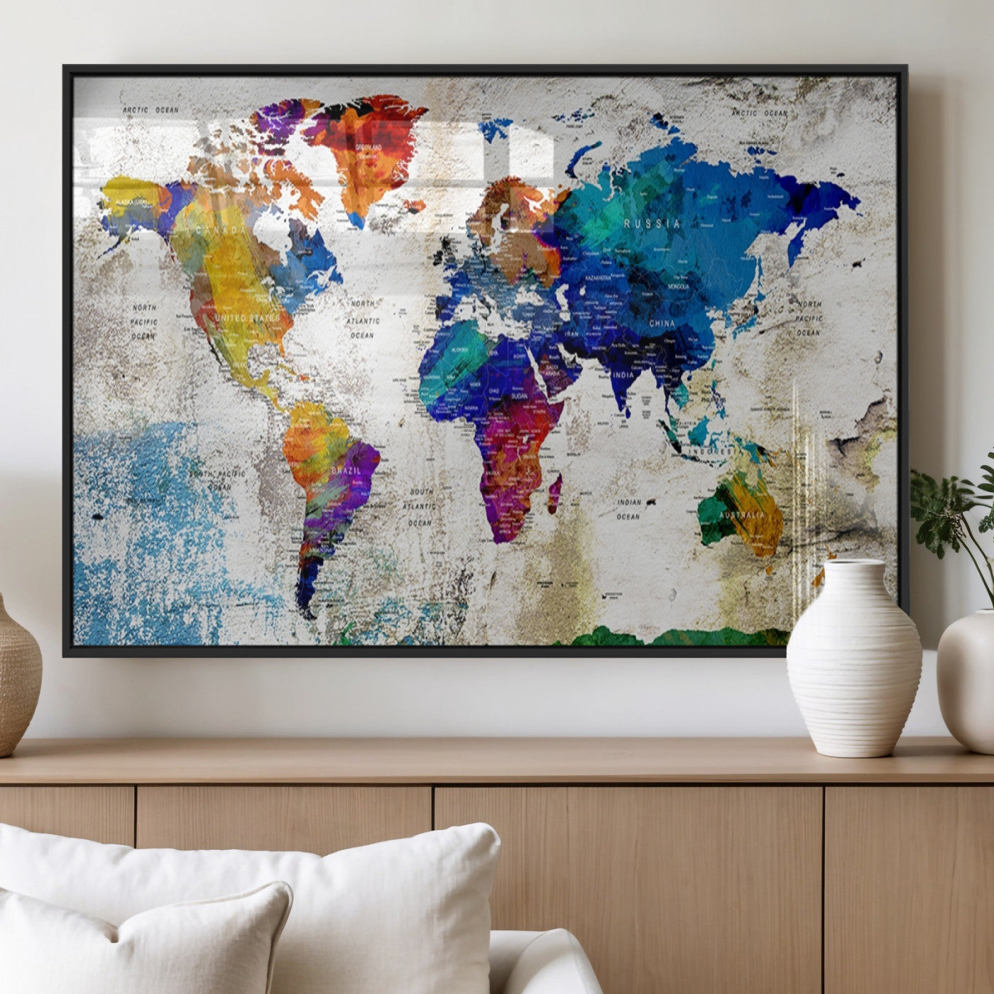 MGV-FP-36X24-3P - Push Pin World Map Canvas Print – Framed Wall Art for Couples to Track Their Travels – Anniversary