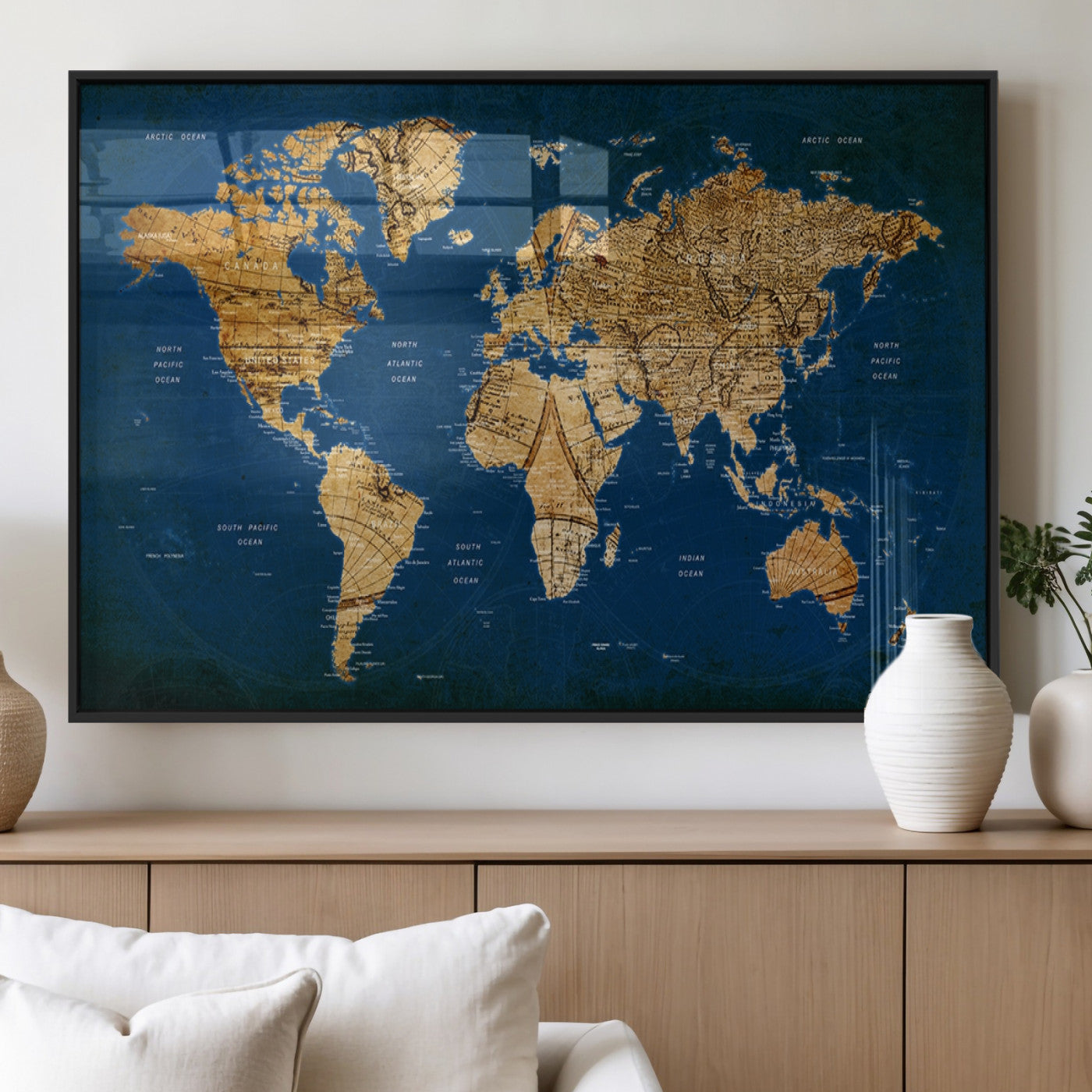 MGV-FP-60X30-3P - Push Pin World Map Canvas Print – Framed Wall Art for Couples to Track Their Travels – Anniversary